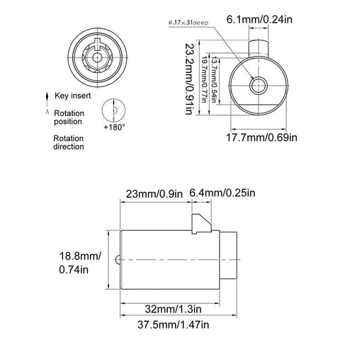 Technical drawing of Keyed Alike Vending Machine Lock Set With Tubular Keyway For Coke Soda Pepsi Snack Candy Gumball Machines 5 Locks And 15 Keys Easy One Key Opens All Durable Steel Construction For Most Cabinets LANIAKEA