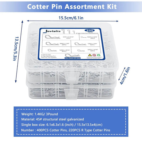 620 Pcs Cotter Pins Assortment Kit With Hairpin Cotter Pins And R Clips In 12 Sizes for Hitch Pin Lock Systems, box closed view
