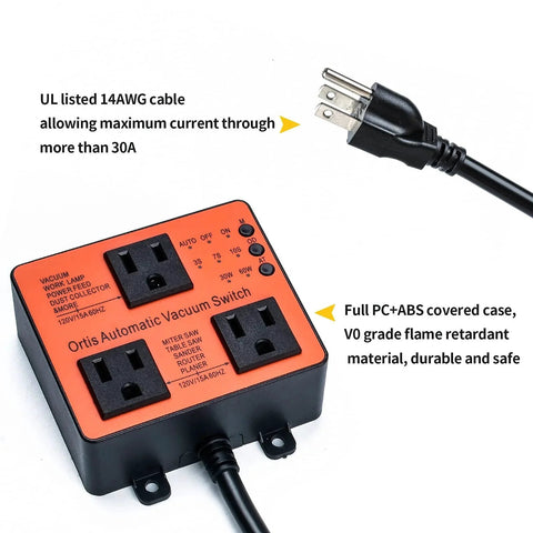 Automatic Vacuum Switch For Dust Control Autoswitch With Delay On Off To Prevent Circuit Overload Two Tool Outlets LED Indicators