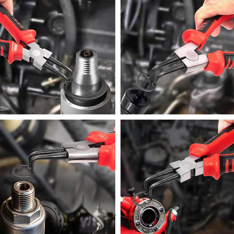 4 Piece Snap Ring Pliers Set For Internal And External Retaining Rings, 7 Inch Heavy Duty Circlip Pliers In Use