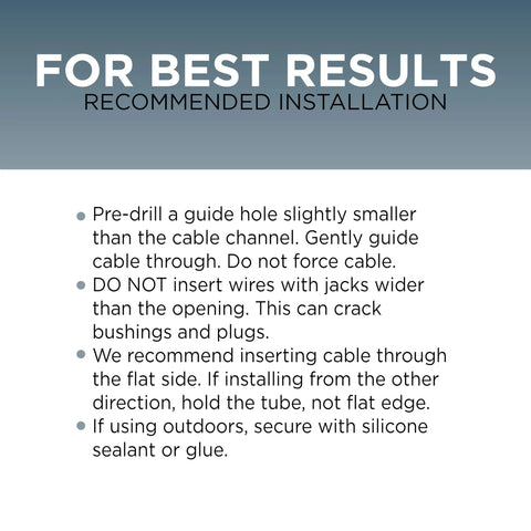 CIMPLE CO feed-through coax bushing installation guide card with bullet instructions and gradient header