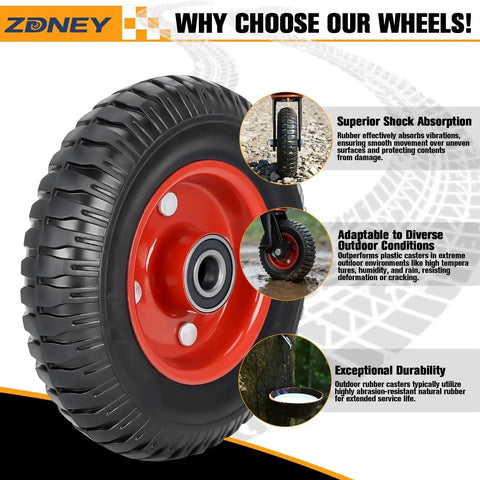 8x2 Inch Heavy Duty Casters Set Of 2 with solid rubber wheels and knobby tread, highlighting shock absorption and durability features