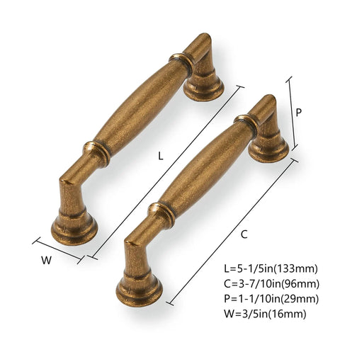 Antique Brass Cabinet Pulls 3-3/4 Inch 96mm 10 Pack Solid Zinc Alloy Heavy Duty Round Cabinet Pulls for Kitchen Cabinets