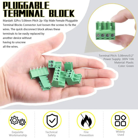32 Set Value Pack Pluggable Terminal Block Connector Kit With Male And Female Sockets, 5.08mm Pitch, PCB Mount Screw Terminal Blocks
