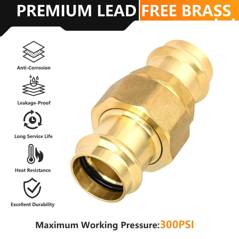 HeSun copper union press coupling, 1" x 1" P x P pressure fitting for copper tube, LF brass