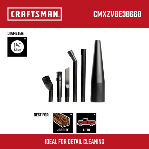 6-Piece Micro-Cleaning Wet Dry Vac Attachment Kit For 1-1/4 Inch Hoses shown with industrial-grade nozzle accessories