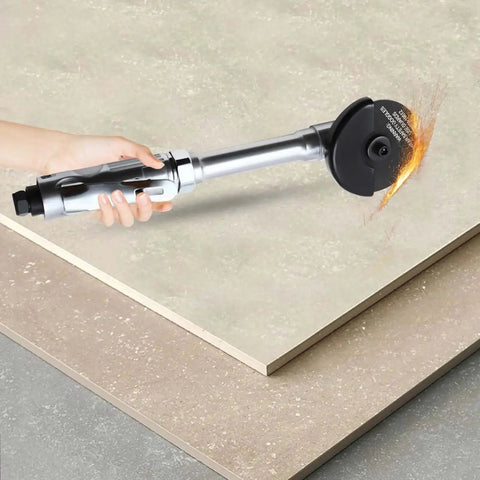 Three Inch Pneumatic Cut Off Tool With Six Replaceable Blades 18000 RPM High Speed Cutter for metal and composite materials shown cutting