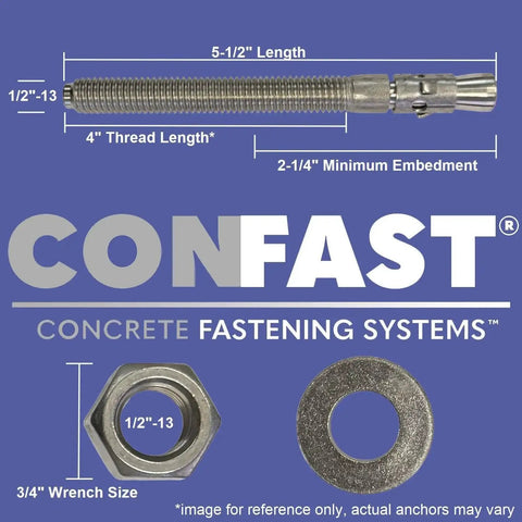 1/2 Inch By 5-1/2 Inch Wedge Anchor Zinc Plated For Concrete Dry Environments Box Of 25 Durable Expansion Anchor Designed