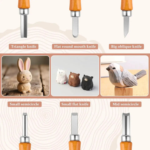 Beginner Friendly Wood Carving Kit Dope 10 Piece Set With 4 Carving Knives And 6 Chisels Wood Whittling Starter Kit Includes carved animals