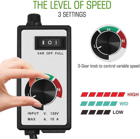 Hand adjusting AC Motor Speed Controller For Fans Up To 15A Max 120V Adjustable Dial In For Hydroponics Inline Duct Exhaust And Ceiling Fans