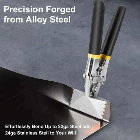 3 Inch Hand Seamer Sheet Metal Tool With Offset Handles Pro Grade Carbon Steel Straight Jaw in use on metal sheet