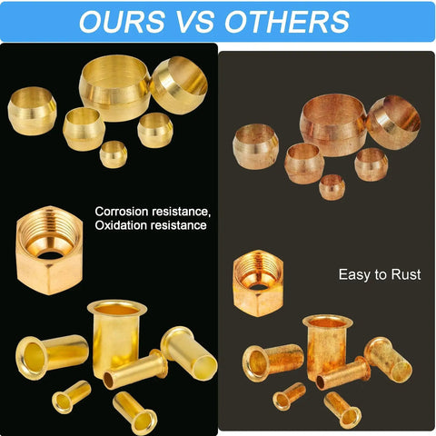 Brass Compression Fittings Kit with Six Sizes Assortment comparison of durable and rust-prone fittings for air water fuel oil gases connections