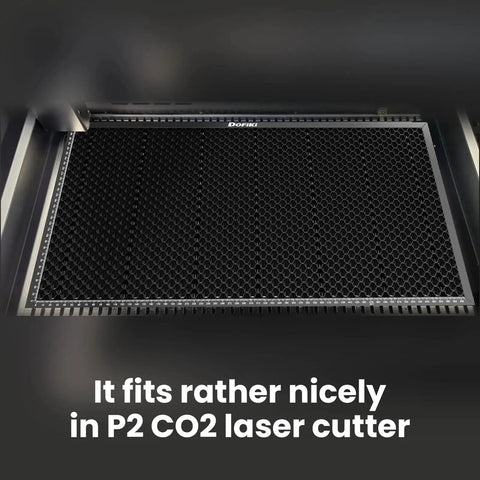 605x300mm Honeycomb Laser Bed For P2 And P2S CO2 Laser Cutter, Steel Honeycomb Cutting Bed With Silicone Feet, installed view