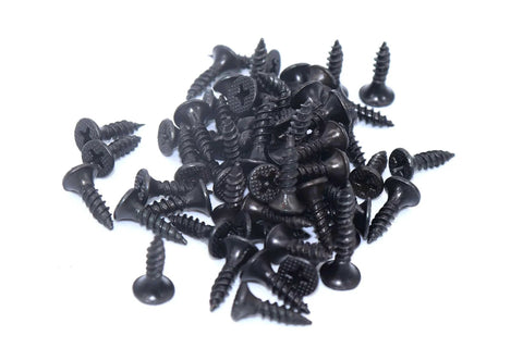 Pile of black screws for Eight Pieces Four Inch Galvanized T Shaped Hinge Set Including Triangular Hinge Slotted Bearing For Doors