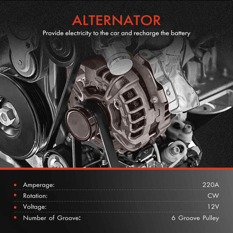Beefed Up 220A 12V CW Alternator With 6 Groove Pulley For Jeep Grand Cherokee 2011-2021, Dodge Charger 2011-2022