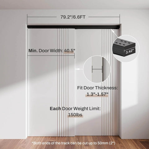 Heavy Duty Aluminum Bypass Barn Door Sliding Closet Hardware Track Kit With Soft Close Built To Last For Wide Openings