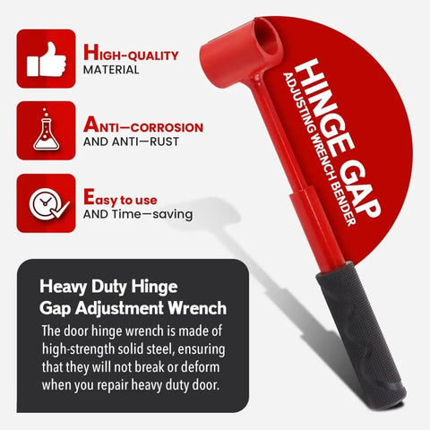 Heavy-duty hinge gap adjustment wrench with anti-corrosion steel and ergonomic handle for ease of use shown in image.