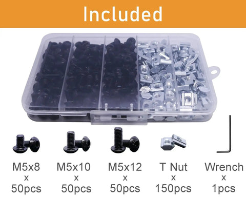 All In One M5 T Nut Screw Kit For 2020 Aluminum Extrusion System With 150 Sliding T Nuts 50 M5X8 50 M5X10 50 M5X12 Screws