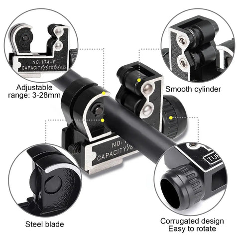 Compact Pipe Cutter Tool For Copper Brass And Aluminum Tubes 1/8 To 1-1/8 Inch 3 To 28 Mm Perfect For Plumbing HVAC And Auto DIY Projects With Easy Twist Wheel And Lightweight Handheld Design By Spurtar