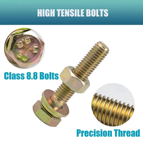 Heavy Duty Metric Bolt And Nut Set 705 Pieces M6 M8 M10 M12 Class 8.8 Hex Bolts And Nuts Zinc Plated Kit With 15 Common Sizes For Home DIY Garage Projects, close-up view showing class 8.8 bolt top details and precision thread.