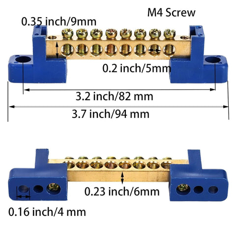 10 Pack Brass Terminal Bus Bar With Eight Position Screw Terminals For Car Boat Marine Electrical Power Distribution Grounding Strip Blue Finish Heavy Duty Copper Alloy