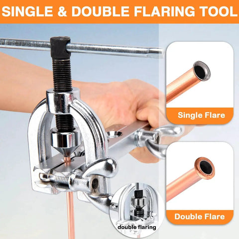 Close-up of single and double flaring tool from 3/16 Inch Brake Line Repair Kit Flaring Tool Cutter Bender 25ft Coated Line