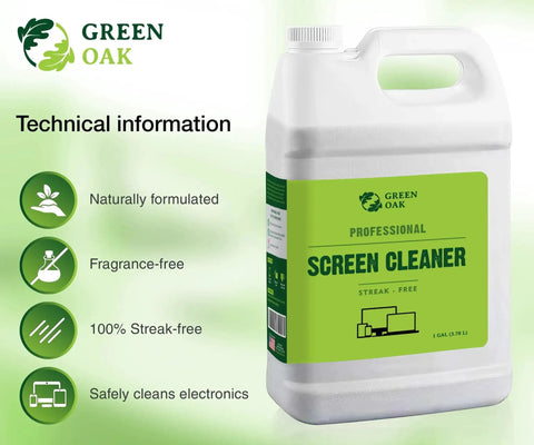 Gallon container of Professional Screen Cleaner Refill For LCD LED TVs Monitors Tablets Phones with green label