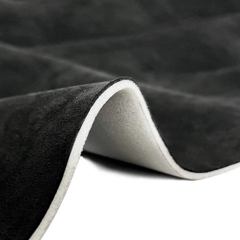 Close-up of Black Car Suede Headliner Fabric With Foam Backing 96x60 Inches For Car Roof showing layered material
