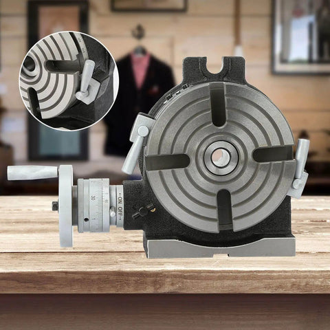 6 Inch Rotary Table For Milling Machines With Vertical And Horizontal Indexing Capabilities, 90 Degree Tilting Dividing Table, Heavy Duty Workholding Fixture For Mill Drill, A Real Workhorse For Precise Circular Indexing For Slotting And Cutting front view.