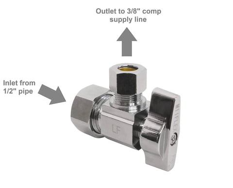 Heavy Duty One Quarter Turn Angle Shut Off Valve With Squared Body One Half Inch NOM Compression Inlet And Three Eighths Inch OD Compression Outlet Chrome Plated Brass Five Pack Built Tough For Cold And Hot Water
