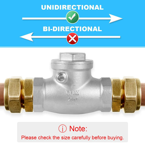 GUXGUY 1-inch stainless steel NPT threaded check valve, horizontal installation on copper piping.