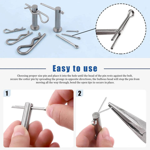 122-Piece Pin Fastener Set With 4 Styles Clevis Pins, Cotter Pins, Dowel Pins, And Hair Pins for Gearheads demonstration