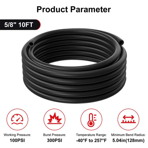 VehiMata SAE 20R3 5/8 heater hose, 10 ft, black EPDM coolant hose for automotive use, Amazon brand