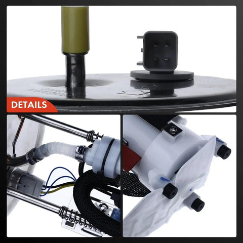 Close-up of electric fuel pump module assembly with sending unit for Ford Mustang 2006-2009 V6 4.0L V8 4.6L left side replacement fitment.