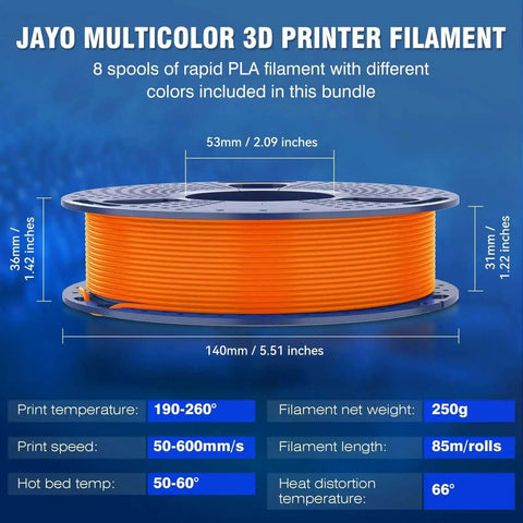 Image of an orange spool from the Rapid PLA Filament Bundle 2Kg 1.75mm 250g Spools Eight Color Pack For 3D Printing.