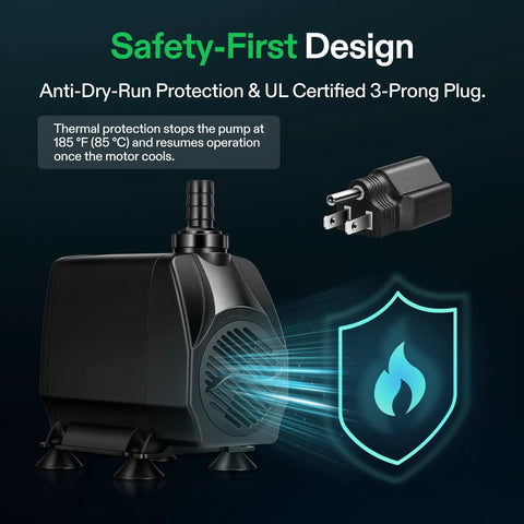 VIVOSUN submersible water pump, 1050 GPH, black unit with feet and a 3-prong plug.