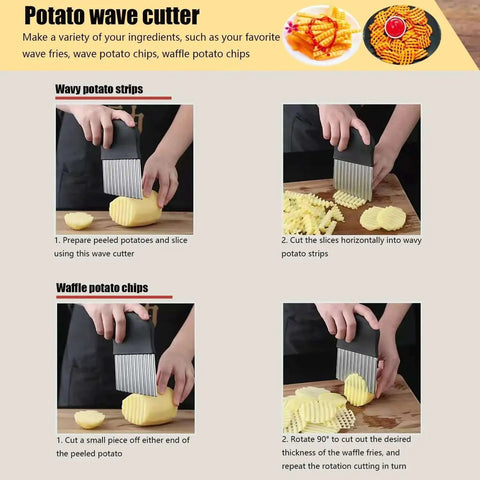 Crinkle Cutter Set Stainless Steel Wavy Slicer For Potatoes And Veggies Includes Cleaning Brush Fry Cutter For Crispy Fries And Fresh Salads Durable 3 Piece Kitchen Gadget For Easy Garnishing And Quick Meal Prep