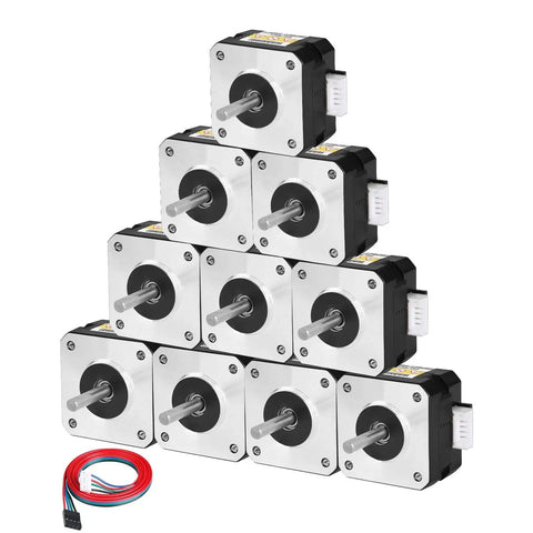 10 Pack Nema 17 Stepper Motors 2 Phase 1.8 Degree 0.26 Nm Beefy High Torque Bipolar 4 Lead Shaft 5mm 24mm 42mm Frame with 1m Cable