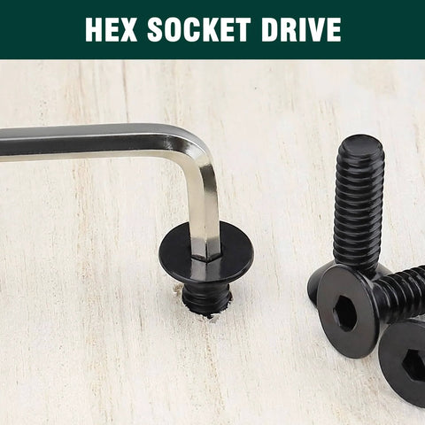 10-32 By 3/4 Inch Flat Head Socket Head Cap Screws Black Oxide Coated 304 Stainless Steel 18-8 Full Thread Coarse Hex Drive 1/8 Inch 50-Pc Set Tough-As-Nails Built For DIYers And Outdoor Use with hex drive shown