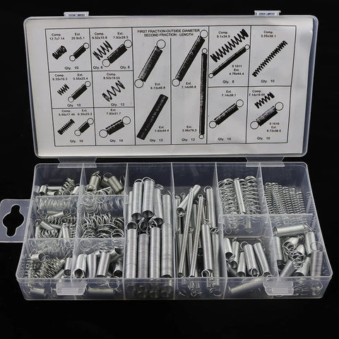 Heavy Duty Steel Wire Extension Spring Replacement Kit, 200 Piece Spring Assortment With Zinc Plated Coils in a plastic case