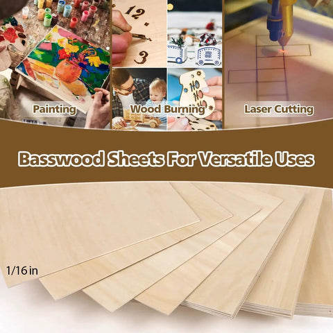 Basswood Sheets 36 Pack Adrattnay Unfinished Wood Panels 12 By 12 Inch 1.5 Mm Thick For DIY Crafts Laser Cutting Wood Burning Painting