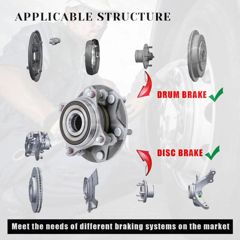 Front Wheel Bearing Hub Assembly For 4x4 Rigs Fits Lexus GX460 GX470 And Toyota 4Runner Tacoma FJ Cruiser Front Left And Right Pair ABS 6 Lug Bolts Replaces 950001 515040 for drum and disc brakes shown.