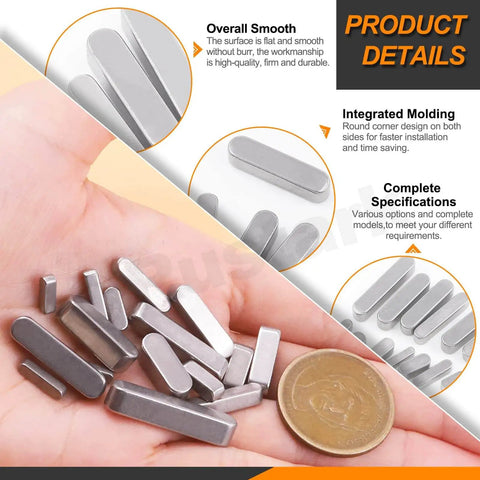 Hand holding 140Pcs Key Stock Set, 304 Stainless Keystock Kit With Round Ended Feather Keys, various sizes visible