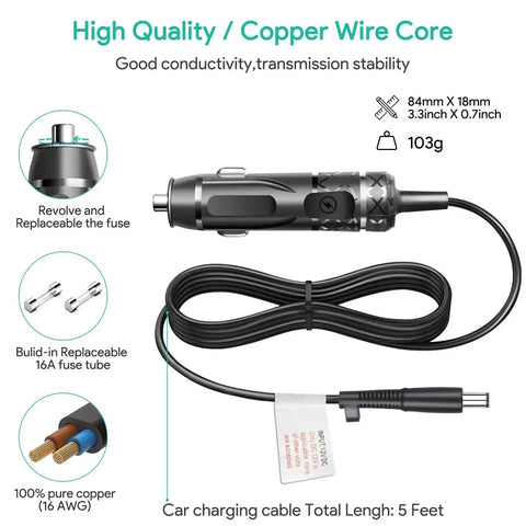 12V DC Power Cord Cable For DreamStation 2 Auto CPAP BiPAP Machines With Cigarette Lighter Car Plug Adapter with copper wire core
