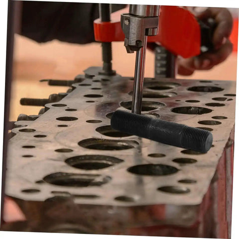 Hydraulic Heavy Duty Workhorse Knockout Punch Driver Kit For Metal Sheets in use on metal piece with multiple hole punches