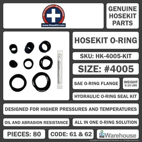All In One Heavy Duty SAE Hydraulic O Ring Flange Kit With 80 Buna 90 O Rings For Code 61 And Code 62 High Pressure Seals