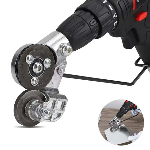 DIY Sheet Metal Nibbler Attachment For Drill 2025 Upgraded Metal Cutter with adapter shown cutting metal, close-up view