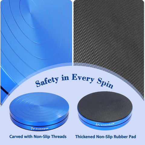 Metal Ballet Turning Disc Board For Pirouette Practice And Balance Training Pro Grade Aluminum Alloy Non Slip Spin Disc Portable For Dancing Gymnastics And Figure Skating Great Gift Idea For Kids And Adults shown with blue top and textured black pad.