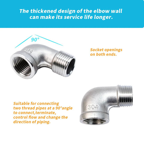 S SYDIEN 2pcs 304 stainless steel 1/2 in NPT 90-degree elbow fittings, female to male threads