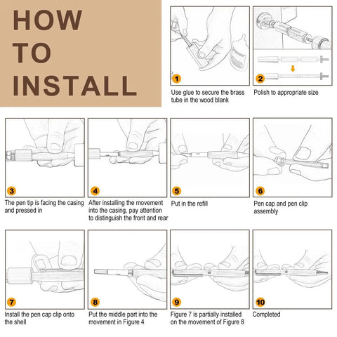 Installation guide for Slimline Pen Kit Set 7mm Twist With Refill Black, 20 Pack Wood Turning Lathe Supplies For DIY Copper Craft.